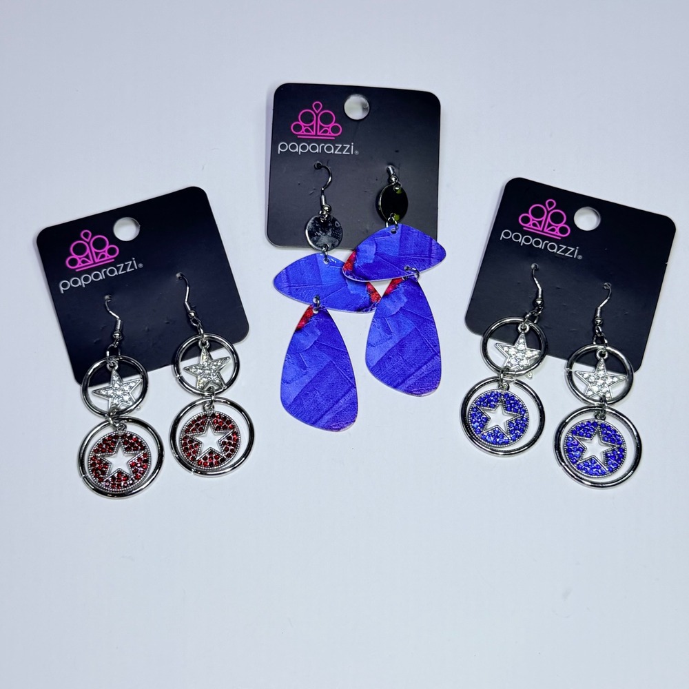 Paparazzi Earring Bundle Liberty Sparkle For All Star Swatch Me Now Blue Red 3pk